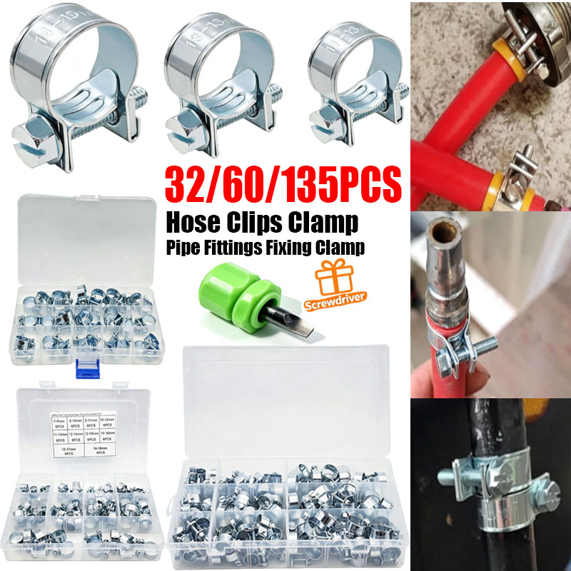 Hose Clamp Assorted - 32/60/135Pcs 7-18mm Mini Clamp Fuel Injection