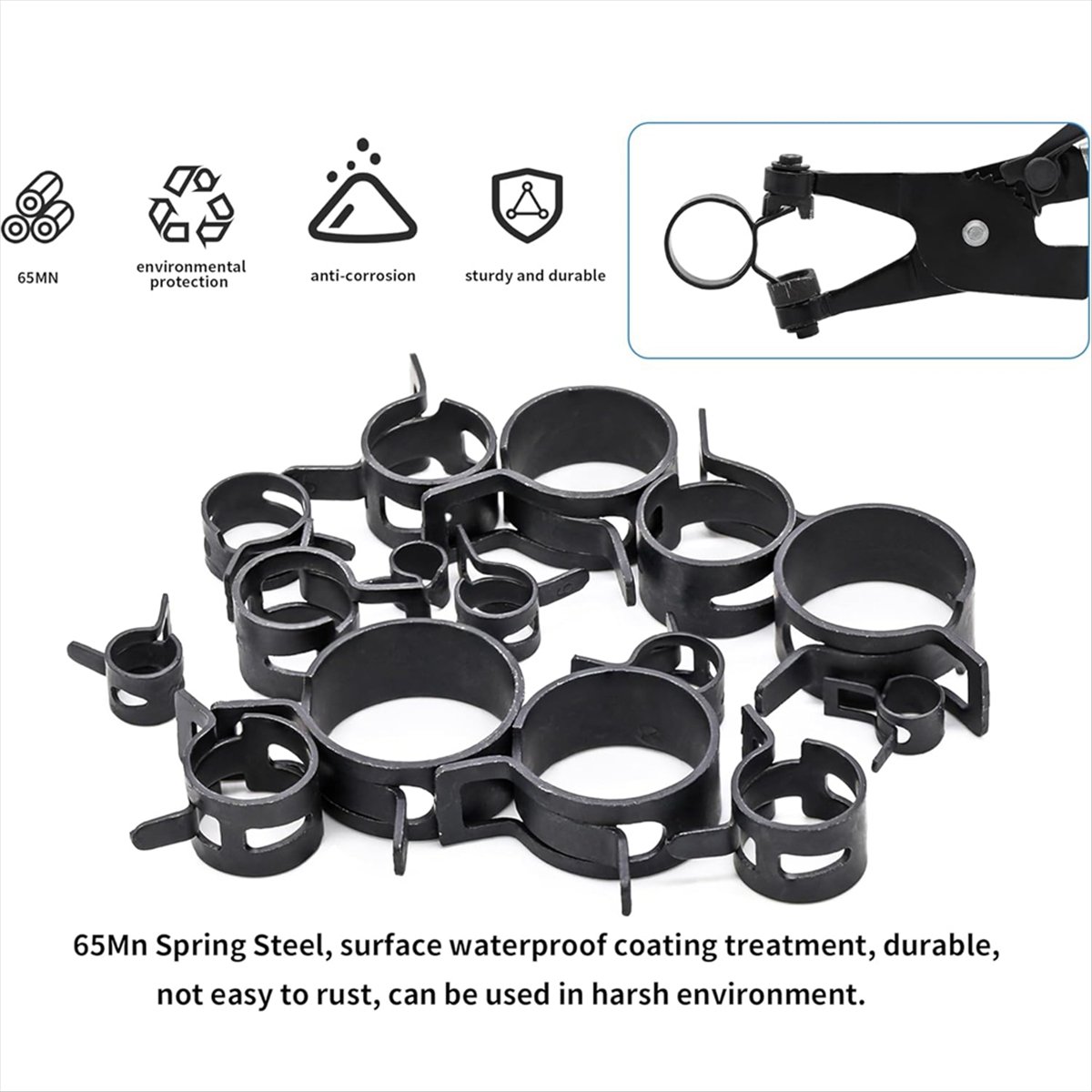 Hose Clamp Assorted - *N21R 130Pcs 6-25mm Spring Band Hose