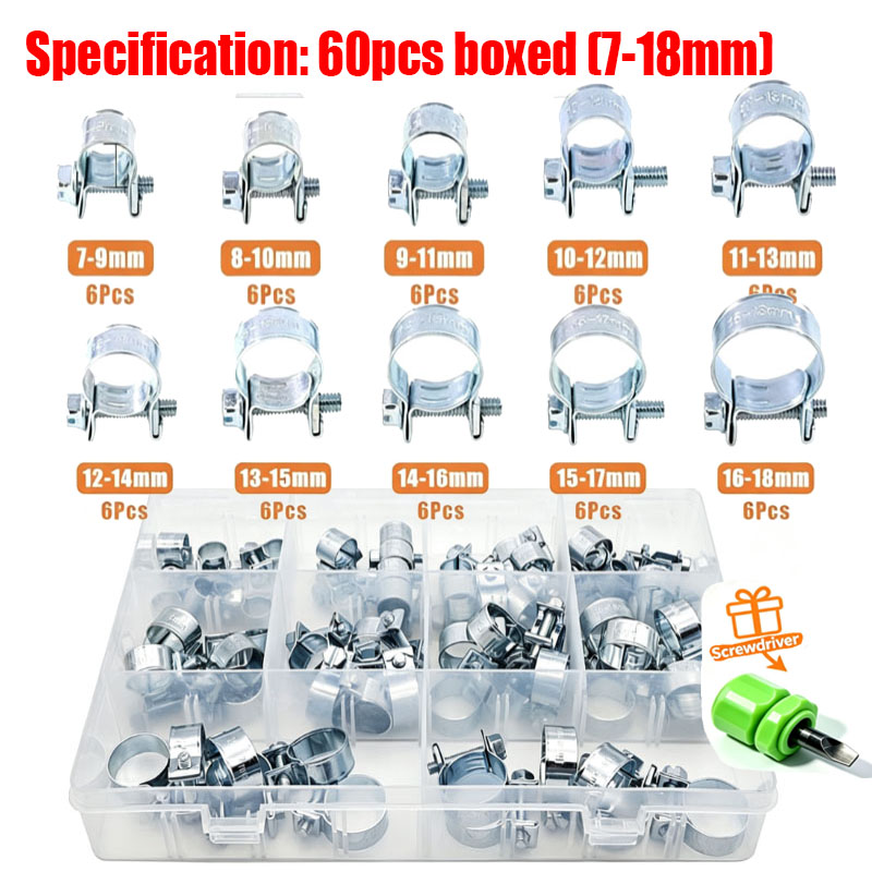 32/60/135Pcs 7-18mm Mini Clamp - огляд і ціна Hose Clamp Assorted