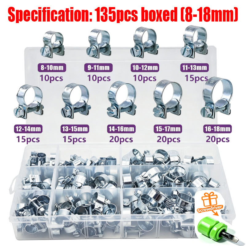 32/60/135Pcs 7-18mm Mini Clamp - огляд і ціна Hose Clamp Assorted